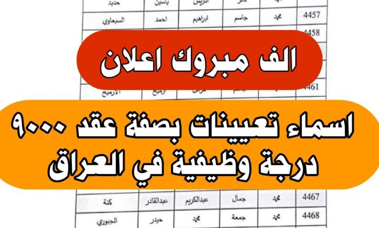 اسماء تعيينات بصفة عقد 9000 درجة وظيفية