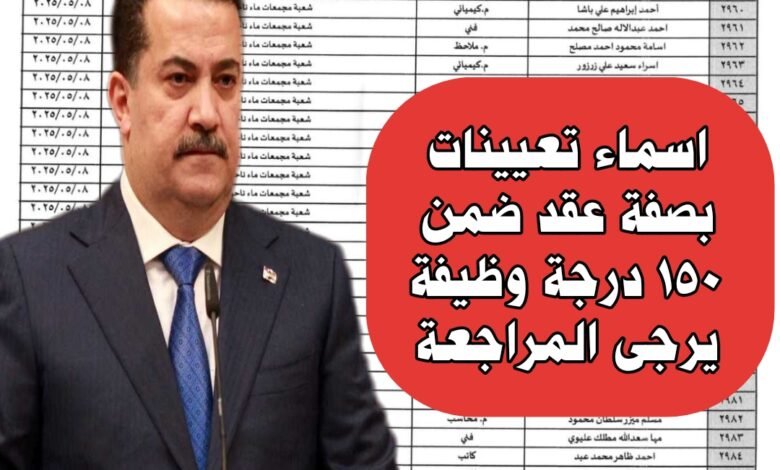اسماء تعيينات بصفة عقد ضمن 150 درجة وظيفة يرجى المراجعة - موقع مصادرنا الإخباري 7 img 1758734954164
